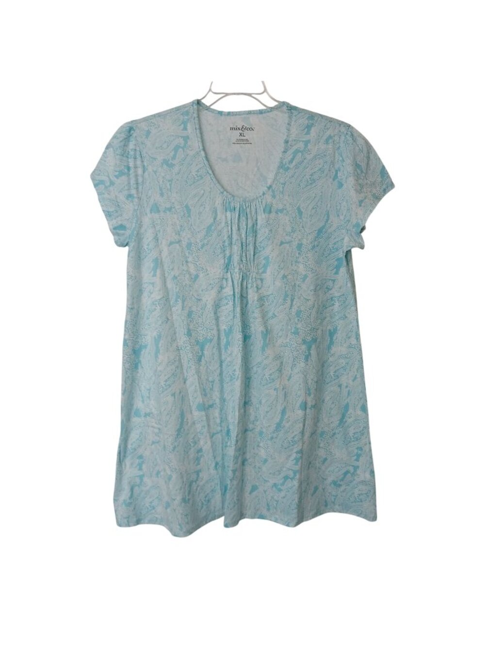 Mix & Co. Womens XL Blue Paisley Print Short Sleeve Nightgown Cotton Blend #I-6